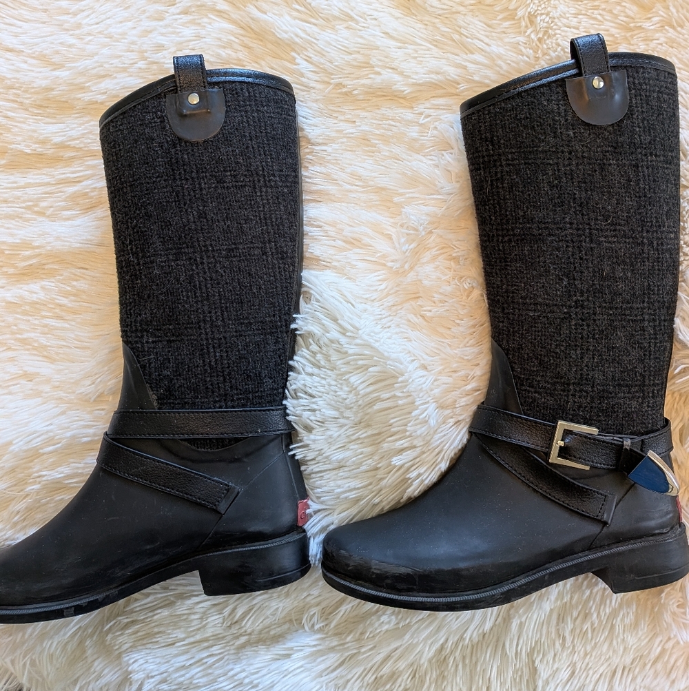 chooka Black Knit-Shaft Mid-Calf Rain Boots with Buckle
